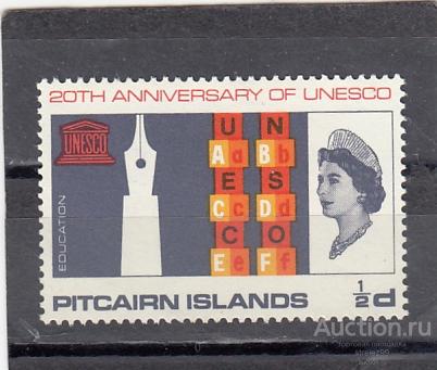 PITCAIRN ISLANDS ПИТКЕРН ЮНЕСКО  № 64 1966 Наклейка!!  Сост*