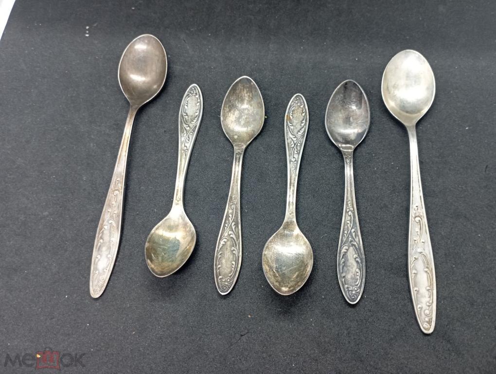 КОМПЛЕКТ ЧАЙНЫЕ ЛОЖКИ 6 ШТУК МЕЛЬХИОР МНЦ СССР