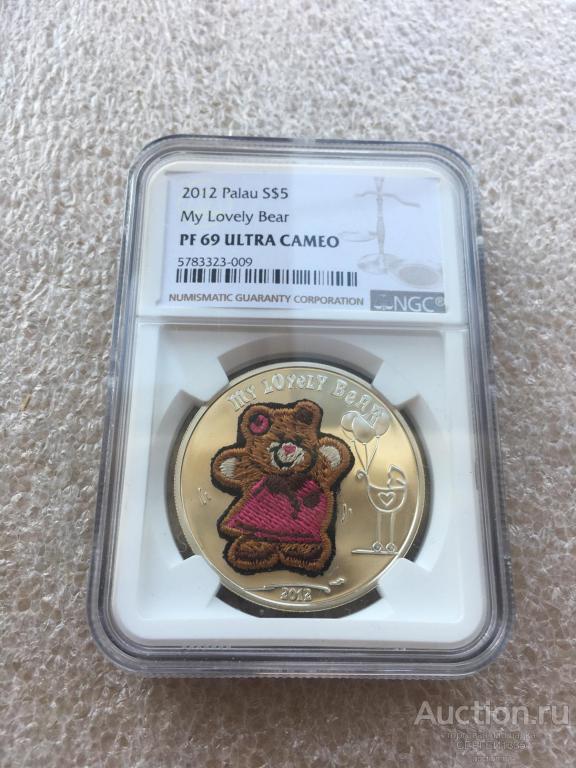 Палау 5 долларов 2012 Мой плюшевый мишка Швейцарская вышивка СЛАБ NGC PF69 СЕРЕБРО