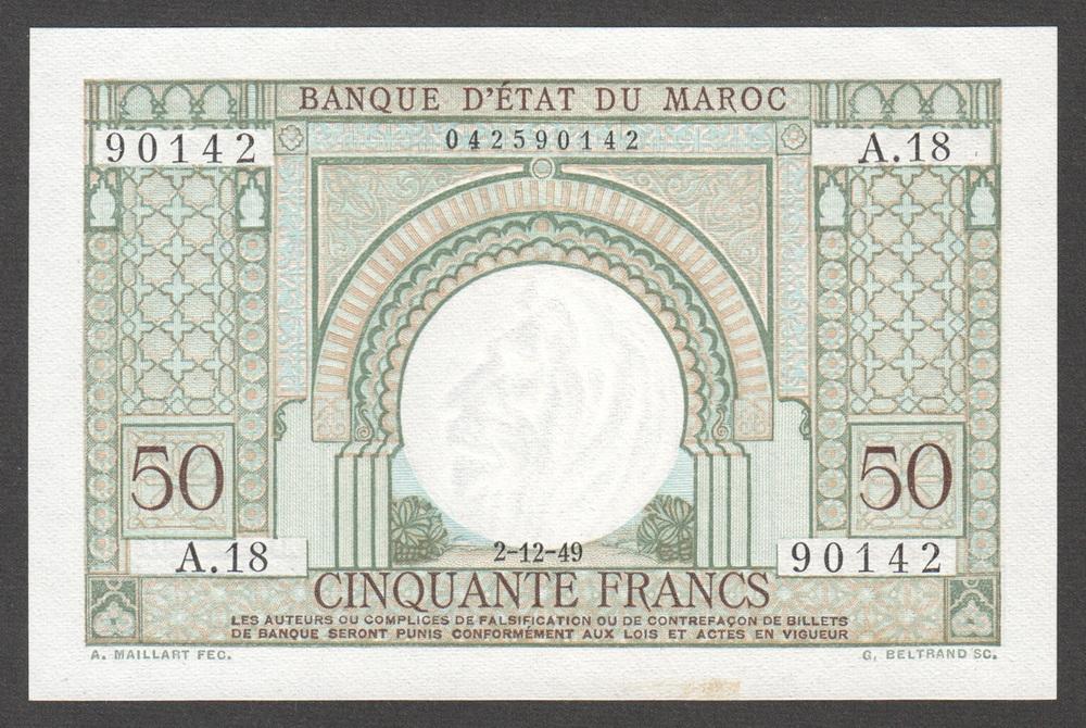 МАРОККО 50 франков 1949 P21 UNC