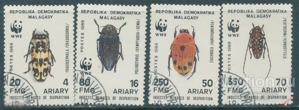MG10 Мадагаскар 1988 1157-1160 WWF. Всемирная защита природы – насекомые. Жуки 