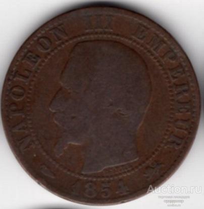 Франция 5 сентимов 1854 года D