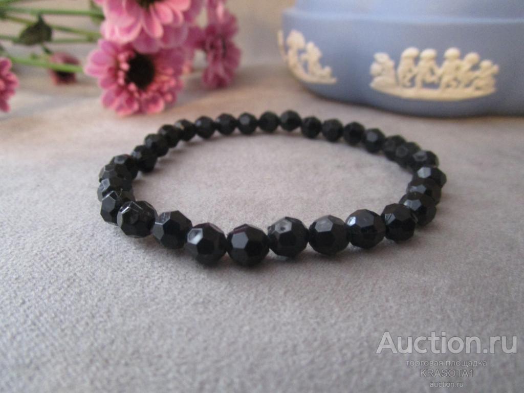 91. безразмерный БРАСЛЕТ черные бусины АНГЛИЯ