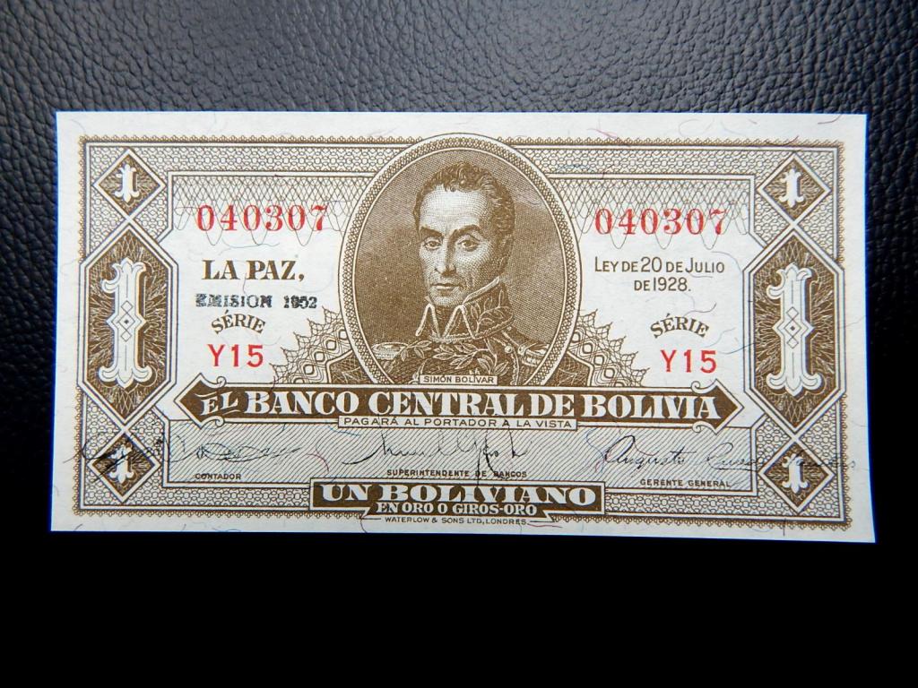 Бона 1 боливиано 1928 года серии "Y15" Боливия UNC