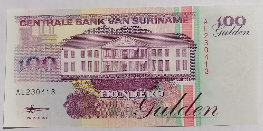 Суринам 100 гульденов 1998 год P#139b UNC