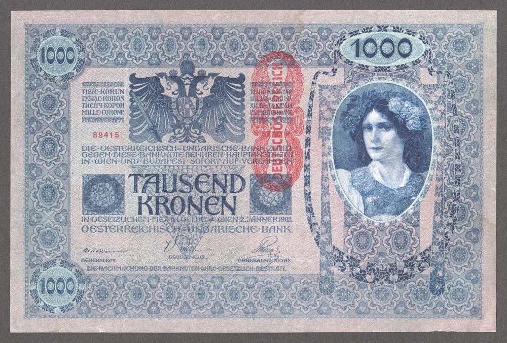 АВСТРИЯ 1000 крон 1902 (1919) P59 UNC-