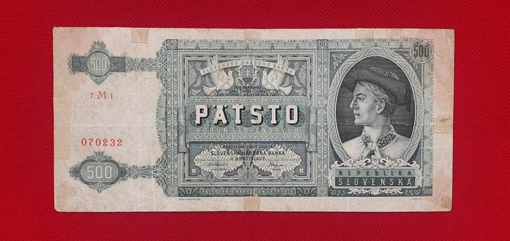 500 крон "Slovenská Národná Banka" без перфорации !!!!, 1941 г, Словакия - сателлит Германии