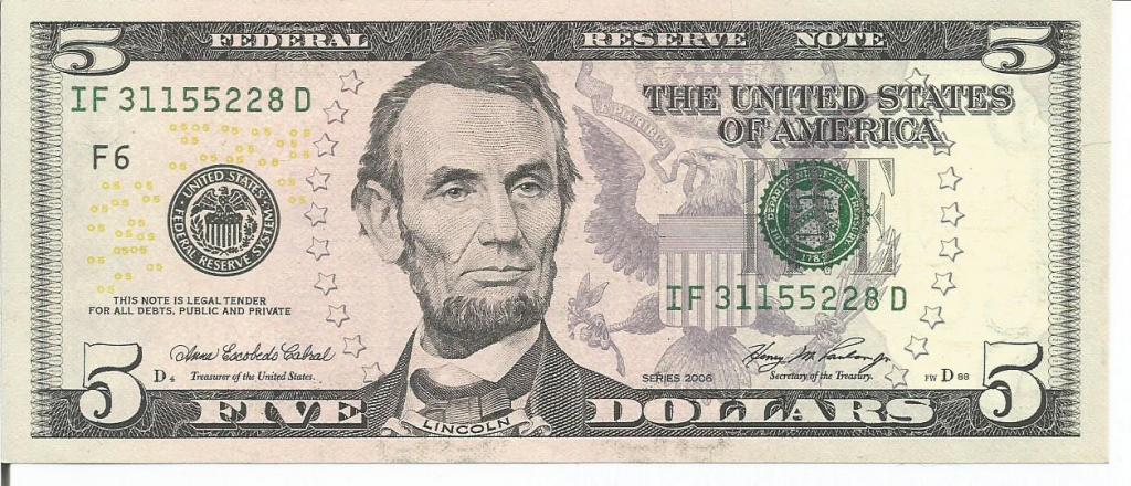 США 5 долларов 2006 года "F 6" пресс UNC