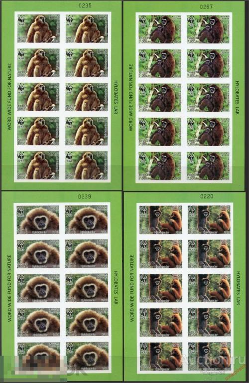 AM40 ЛАОС 2008 2062B-20655B WWF - Белорукая обезьяна-гиббон. Приматы. Фауна 
