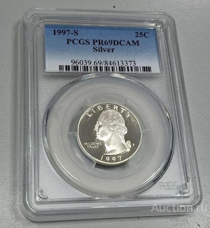25 центов 1997 в слабе PCGS СЕРЕБРО пруф PROOF PR69 DEEP CAMEO!