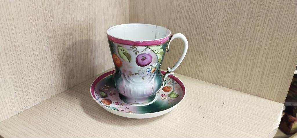 Чайная пара " В день ангела ". Царская Россия. Кузнецов. Фарфор.