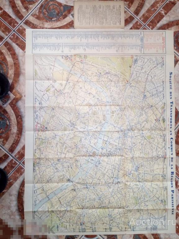 Карта Парижа  двусторонняя с путеводителем  1934 год 