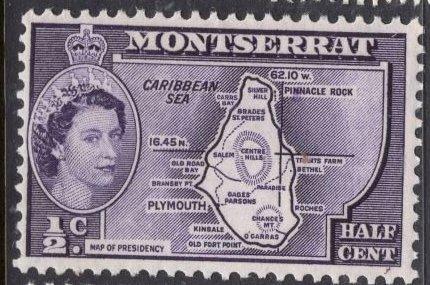 Монтсеррат 1956 год Карта президентства  - Королева Елизавета II Чист