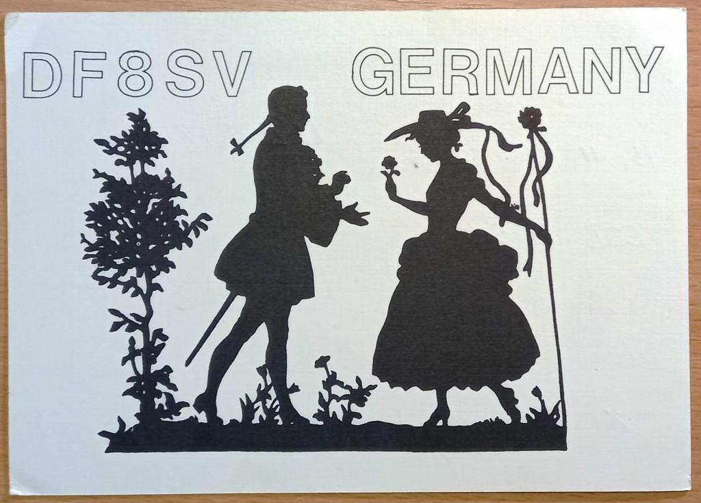 К28.083 QSL КАРТОЧКА РАДИООБМЕНА ГЕРМАНИЯ, 1987, КАВАЛЕР, ДАМА, СИЛУЭТЫ