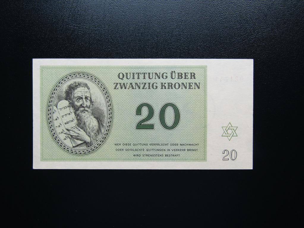 Чехословакия 20 крон 1943г.  Концентрационный лагерь Терезиенштадт. аUNC.