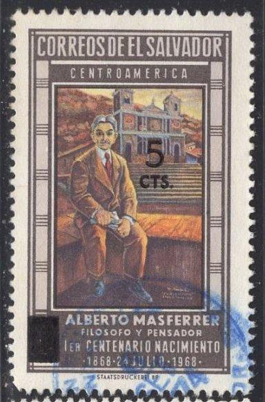 Сальвадор 1974 год Писатель Альберто Масферрер (1868-1968) Надпечатка цены Гаш