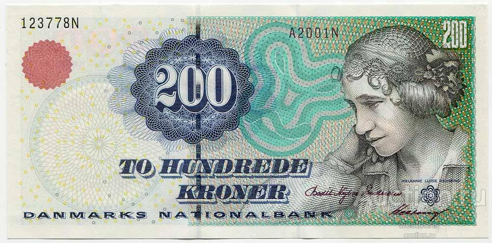 Дания 200 крон 2000 г. KM 57b UNC редкость