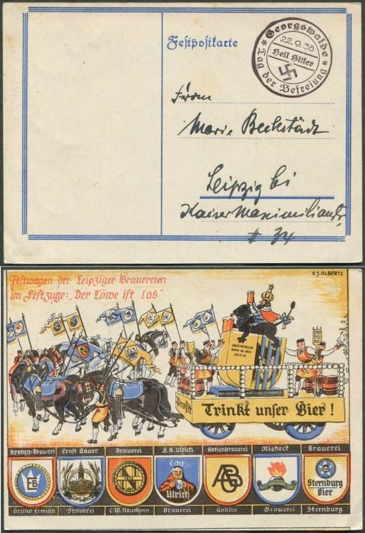 СУДЕТЫ 1938 Sudetenland Германия GEORGSWALDE (Jiříkov) оккупация Чехословакии СГ реклама ПИВО