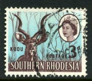 Южная Родезия 1964  год Фауна Антилопа Большой Куду - Королева Елизавета II Гаш