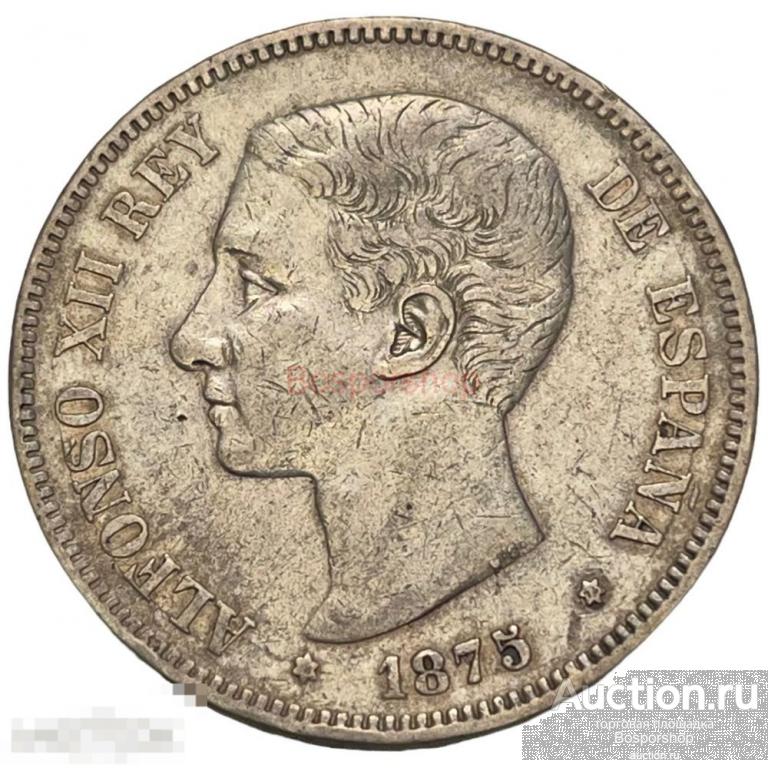 Испания 5 песет 1875 г. (DEM 1875) 