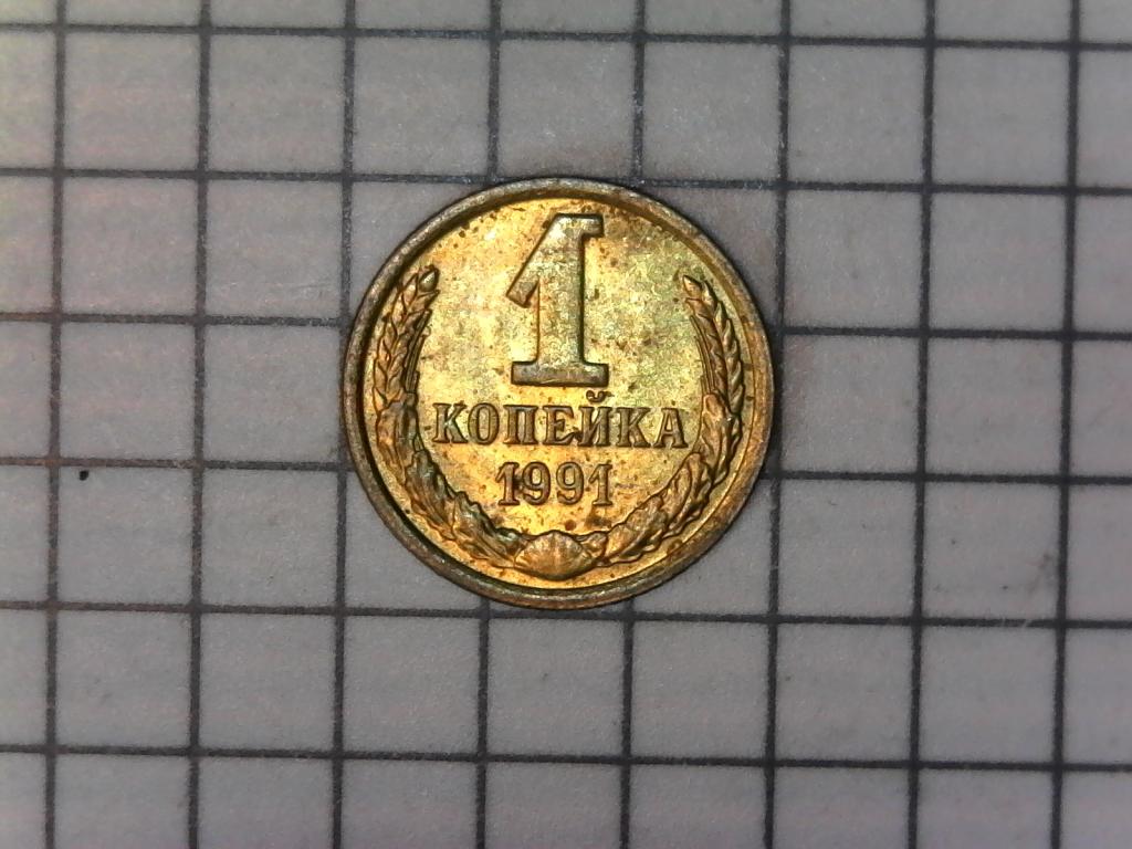 1 копейка 1991г., М, СССР, оригинал, неплохой сохран, №2300