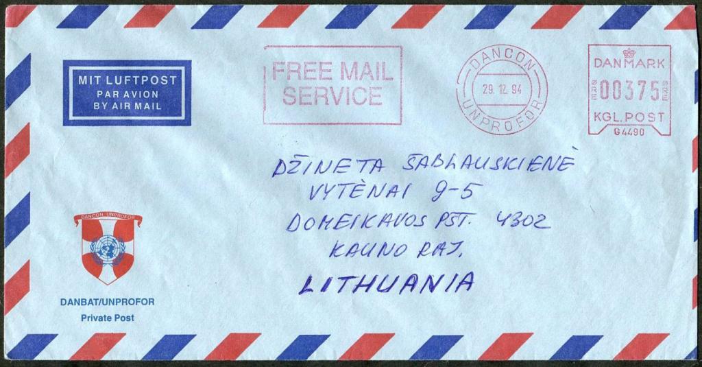 ООН миротворческие силы 1994 Хорватия UNPROFOR Дания датский контингент DANCON франкотип ⇒ Литва