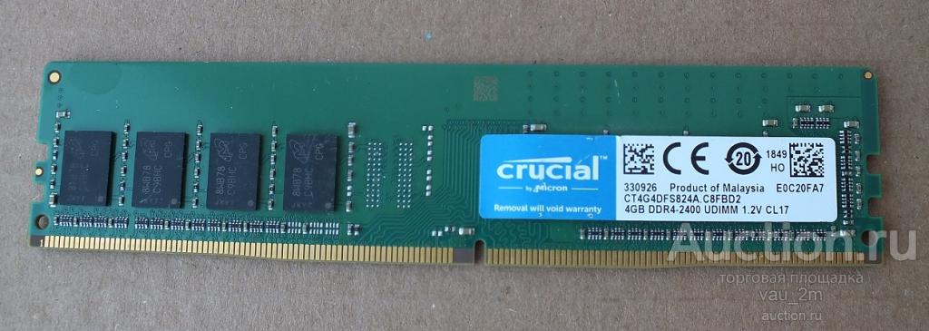Оперативная память планка плашка модуль Crucial CT4G4DFS824A 4 ГБ 4Gb UDIMM DDR4-2400