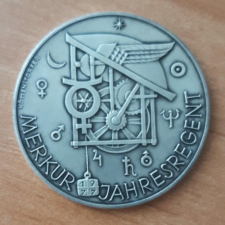 Австрия календарная медаль 1977 год "Меркурий" посеребренная бронза