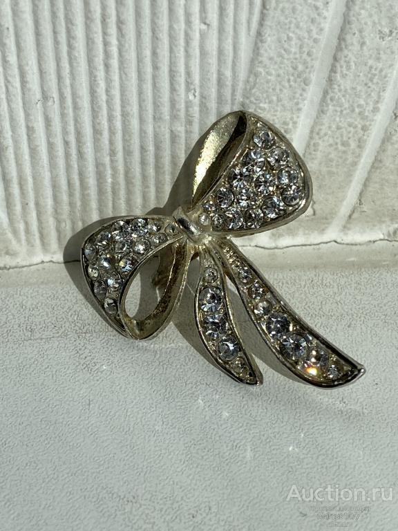 Брошь винтажная с кристаллами "Бант"