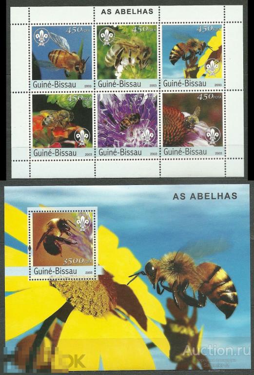 Гвинея-Бисау 2003 M# 2636-2641 + Блок 445 MNH ** Фауна. Насекомые. Пчелы.