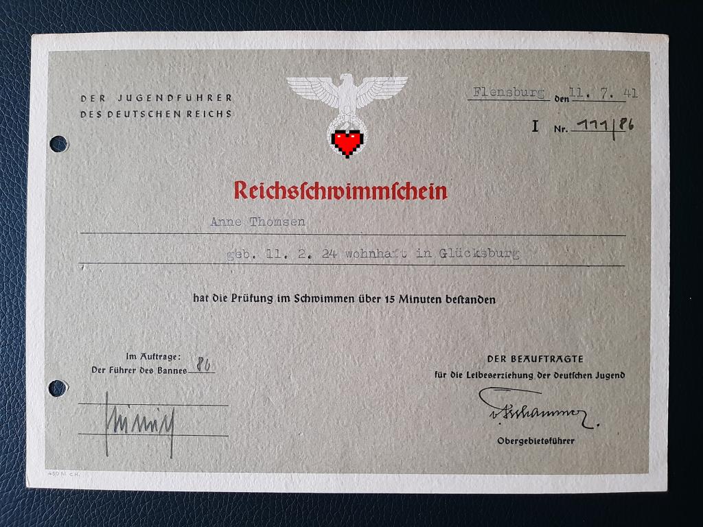 Грамота Гитлер Югенд. Гитлерюгенд. BDM. 1941