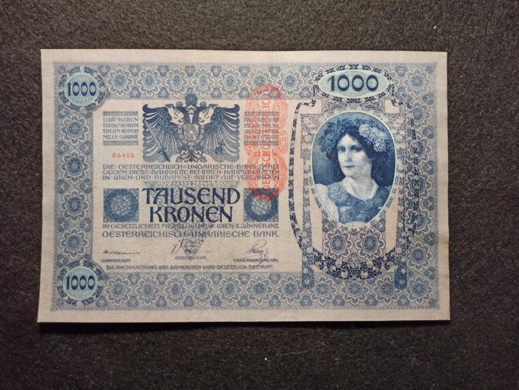 1000 крон 1902 г - 1919 года Австрия Австро Венгрия Германия надпечатка Состояние UNC !!!