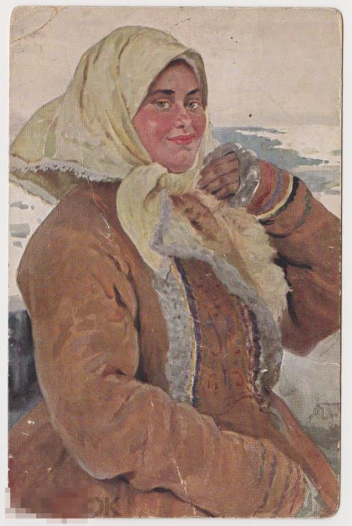 Открытка до 1917 г Девушка Параша крестьянка Костромской губернии Ришар 