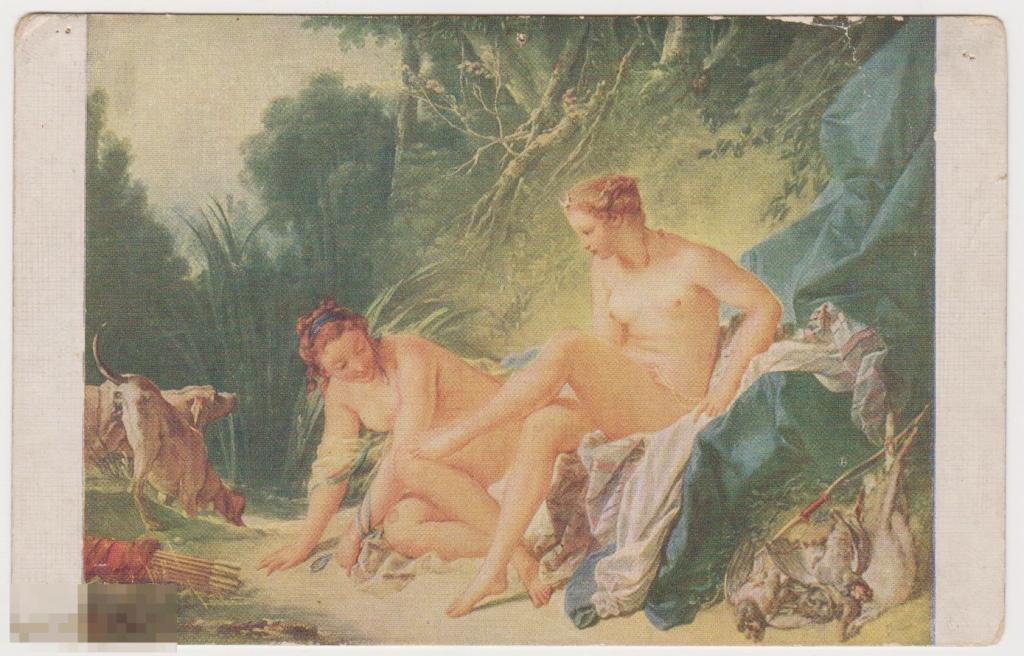 Открытка до 1917 г Диана после купания, Голая девушка 
