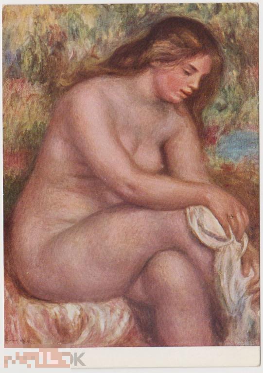 Открытка Италия 1954 г Купальщица, Ренуар, Голая девушка 