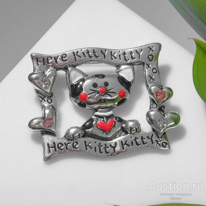 Брошь "Кот" в рамочке, цветная. Новая.