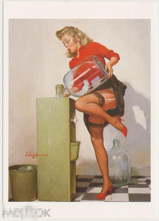 Открытка Пин-ап Pin-up Девушка и Кулер 
