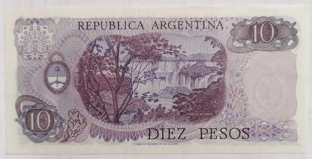 Аргентина 10 песо 1973 год  P#295  UNC пресс