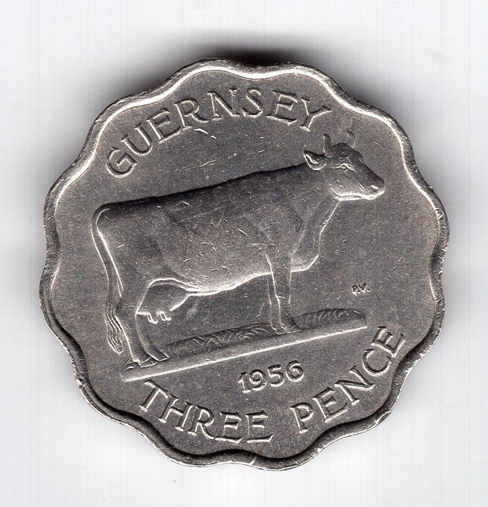 3 пенса - Гернси - 1956 - Корова - KM#17