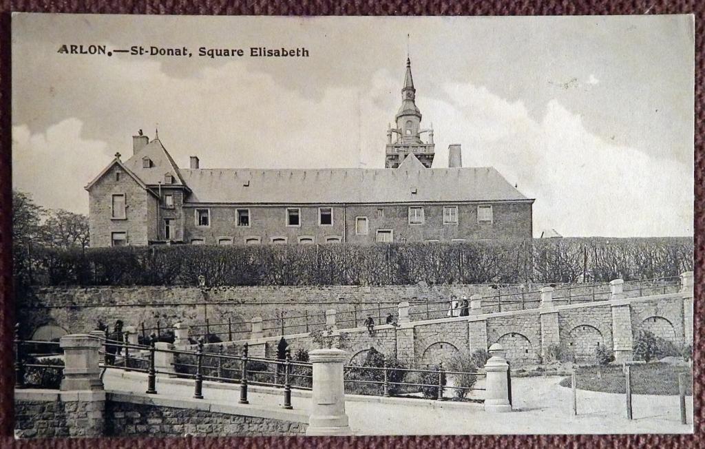 Антикварная открытка "Арлон. Церковь Сен-Донат. Площадь Елизаветы". Бельгия