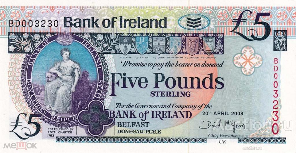 СЕВЕРНАЯ ИРЛАНДИЯ 5 ФУНТОВ 2008 UNC