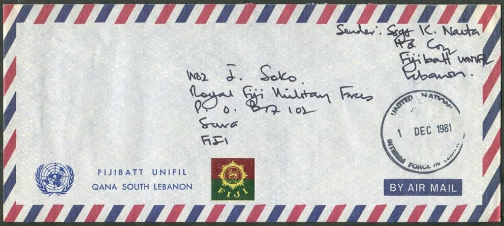 ООН миротворческие силы 1981 Ливан шт. UNIFIL фиджийский контингент полевая почта ⇒ Фиджи