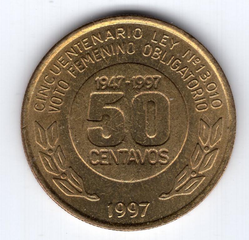 50 сентаво - Аргентина - 1997 - Мария Ева де Перон - KM#121