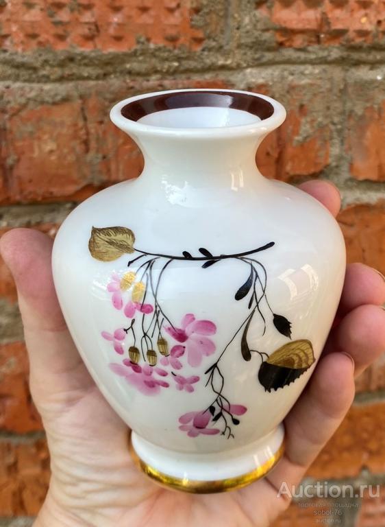 Вазочка редкая для цветов ВЕТКА с ЦВЕТАМИ фарфор ЛФЗ СССР