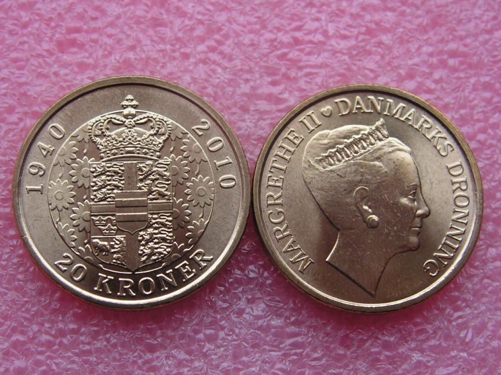 Дания 20 крон 2010 Маргрет 70 лет unc