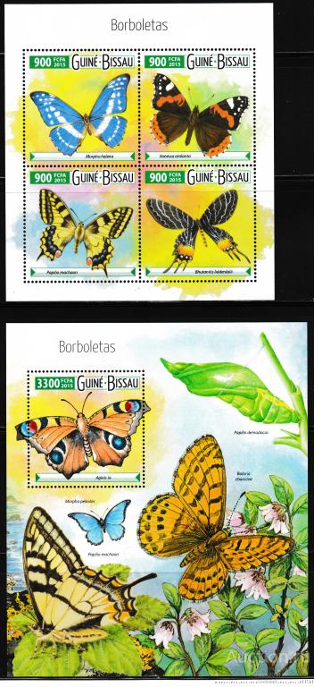 Гвинея-Бисау 2015 Бабочки Насекомые Фауна к/боген+бл**