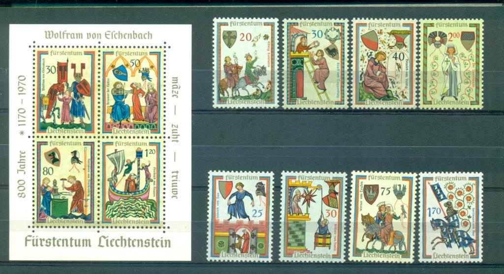 Лихтенштейн 1970 г. Блок и 2 серии "800 лет Лихтенштейну" негашеная**