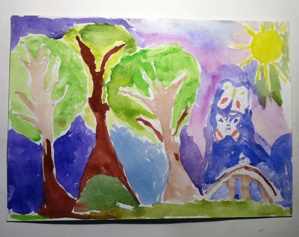 Детский рисунок Лес акварель 42х29,7 см