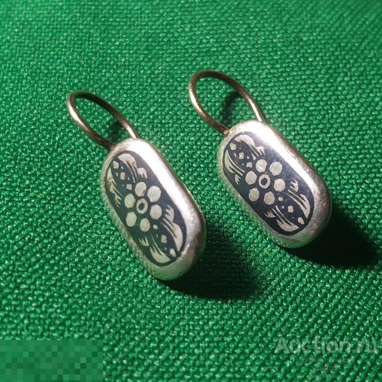 Серьги серебро,  из СССР, Северная чернь, 875 проба
