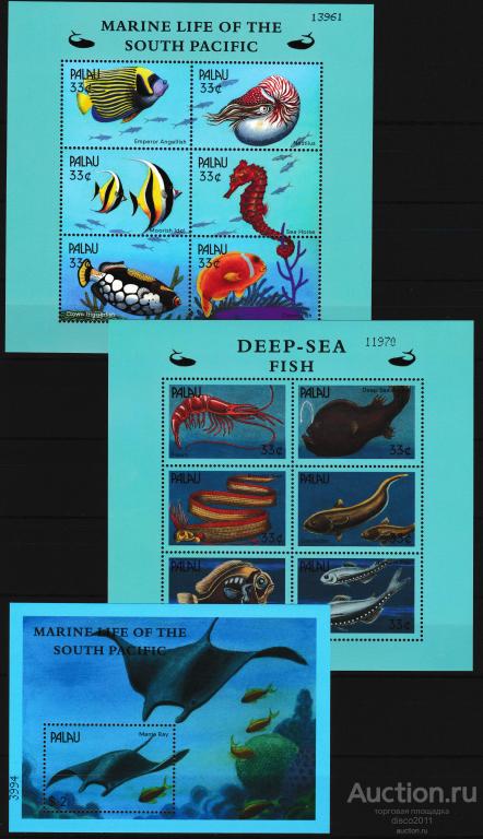 Палау 2000 Рыбы Моллюски Морская фауна моря 2к/б+бл**